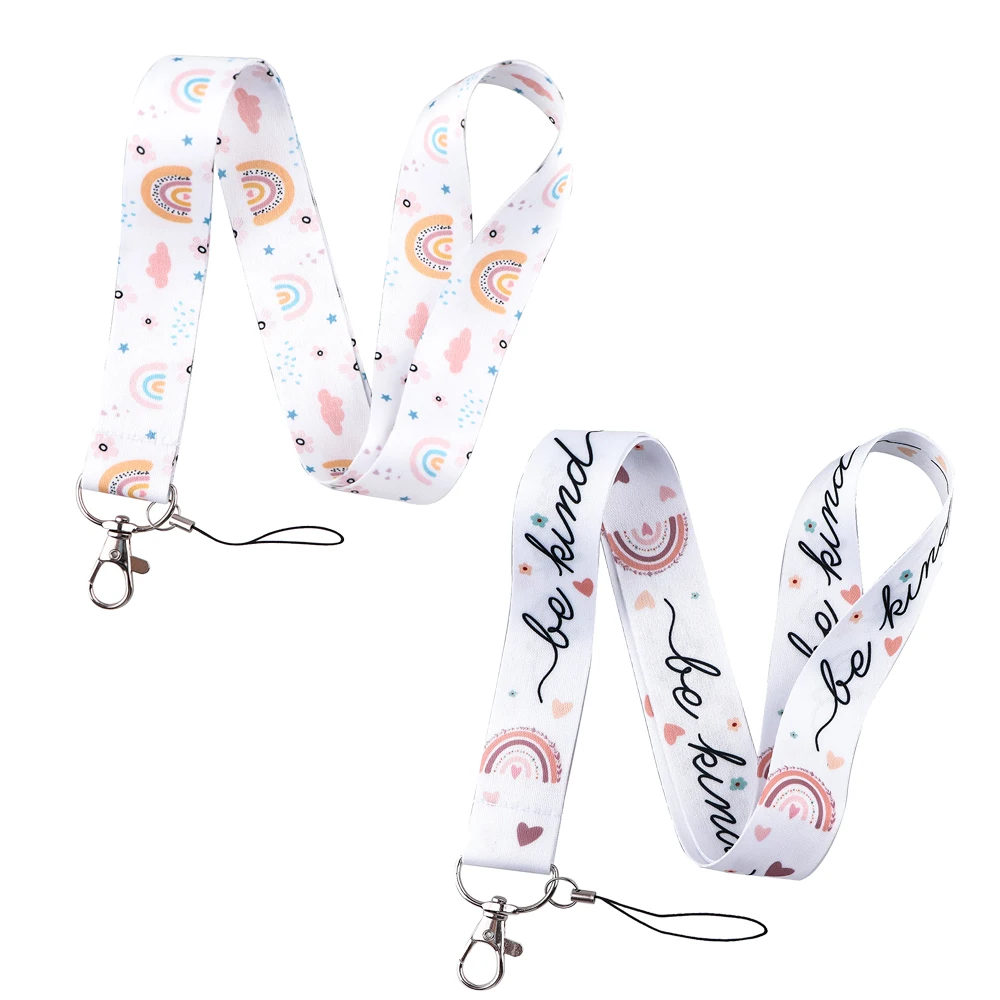 LX1248 Rainbow Pattern Lanyard For Keys ID Credit Bank Card Cover Badge Holder Phone Charm Key Lanyard Keychain Accessories