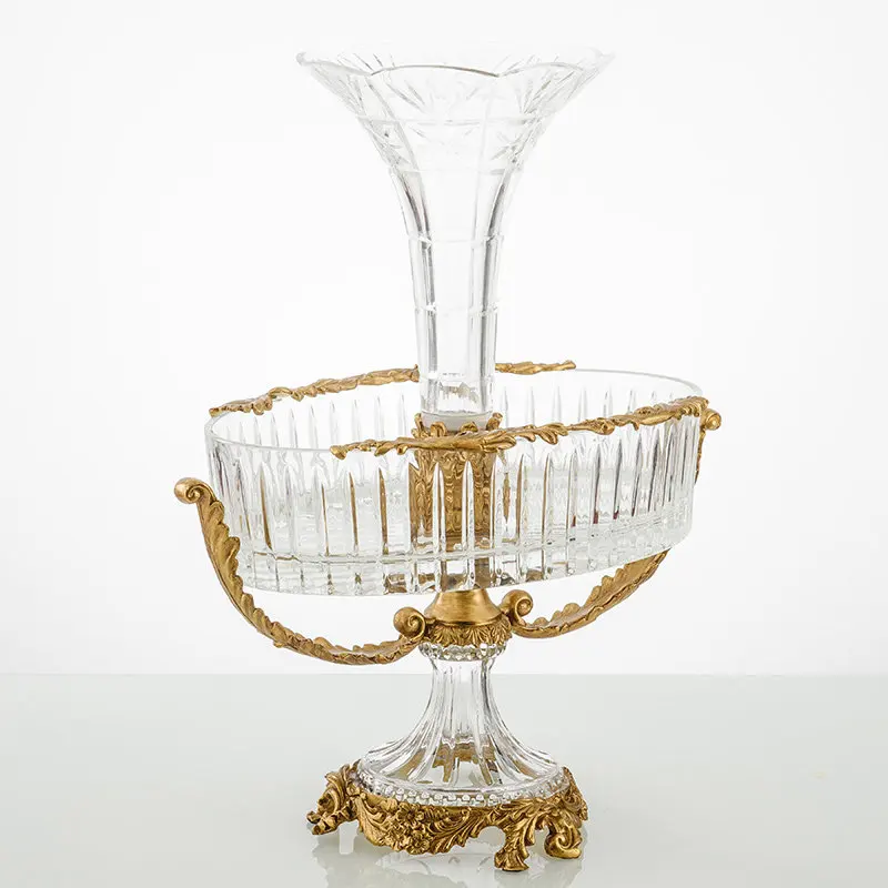 Modern crystal inlaid copper home vase flower arrangement ornament American luxury model room decoration