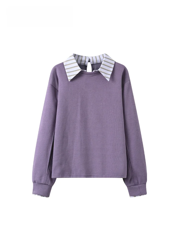 

Casual Neck Long Sleeve Sweatshirt Women plus Size Spring Design Sense Fake Two-Piece Casual Top Polyester Fiber