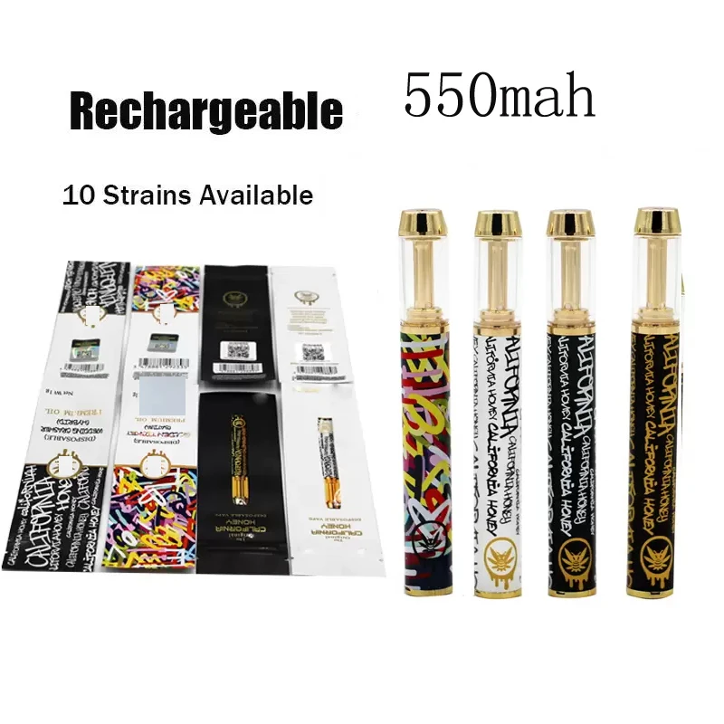 10-50 stücke Kalifornien Honig Einweg Vape Pen 1ml leerer Wagen elektronische Zigarette Keramik spule 550mah wiederauf ladbar mit Verpackung