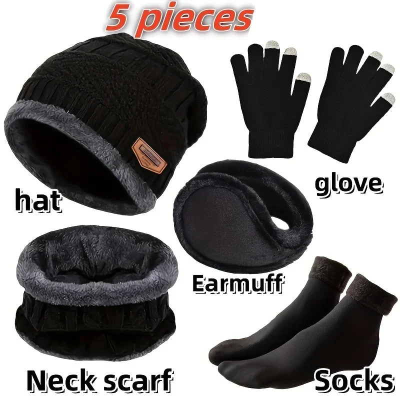 Men's winter hat, outdoor winter scarf, gloves, neckline, one plus cashmere insulated knit hat and socks
