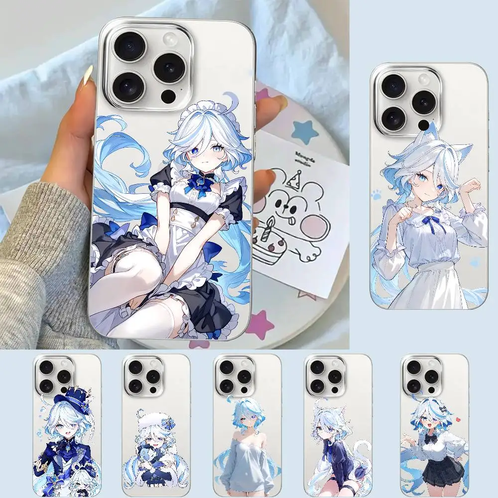 

Genshin Impact Lovely Furina чехол для телефона для IPhone 17, 16, 15, 14 Plus, 13, 12, 11 Pro Max, задняя крышка, прозрачный противоударный чехол