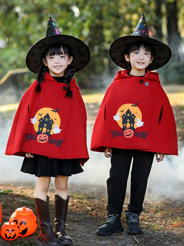 Robe magique d'halloween pour garçons et filles, tenue de sorcière chauve-souris rouge, vêtements de spectacle sur scène tendance, nouvelle collection