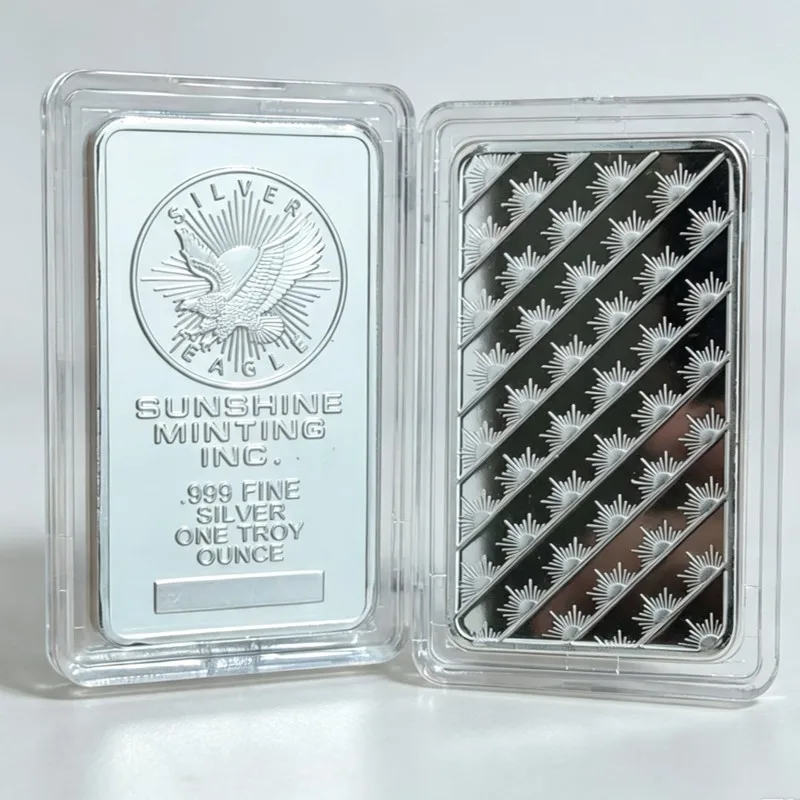 Verschiedene Arten von nichtmagnetischen Silberstücken 1oz Zinklegierung Silberbeschichteter Barren mit Vitrine – Detail 5