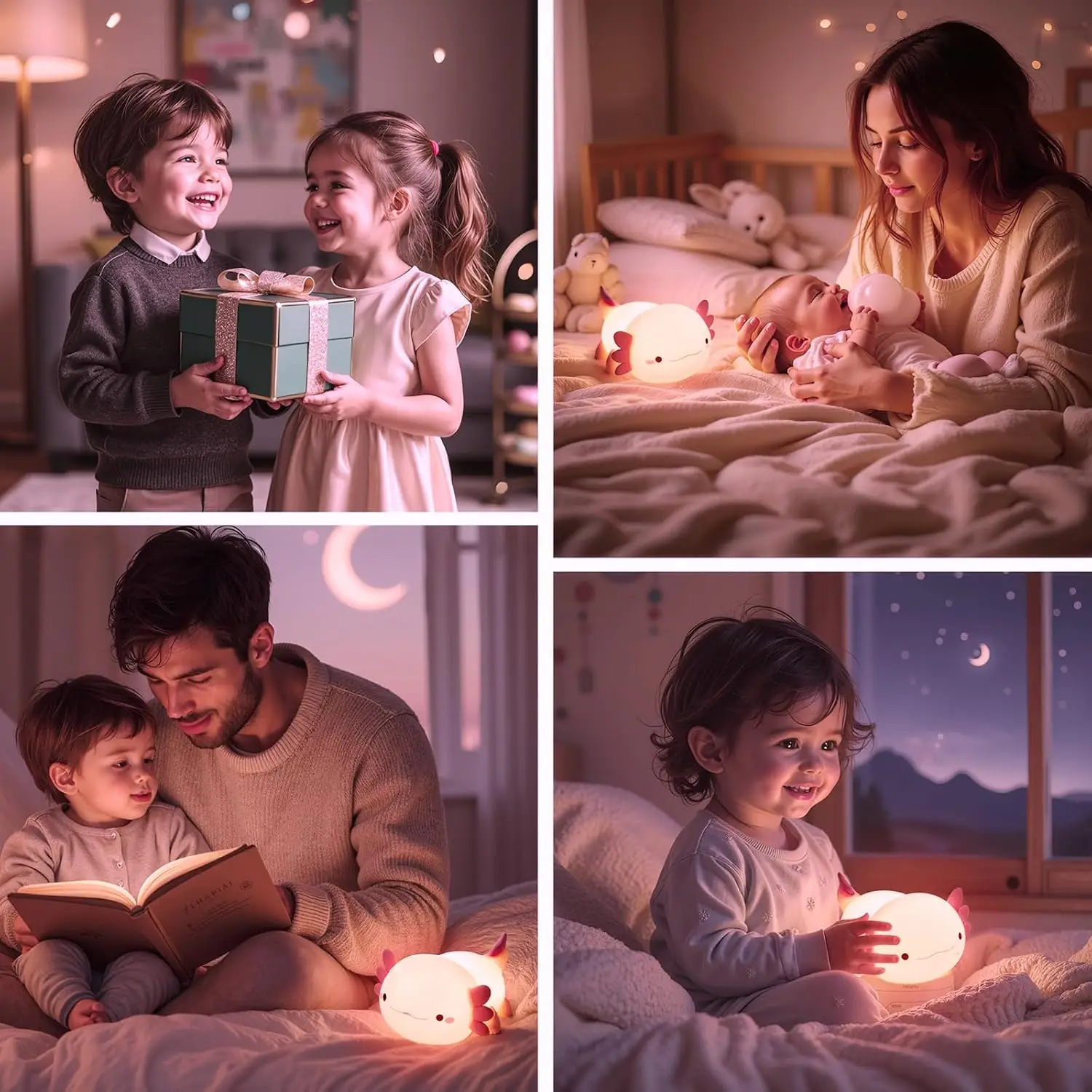 Simpatica luce notturna Axolotl - Lampada LED ricaricabile tramite USB con timer, adorabile design a salamandra, illuminazione per l'atmosfera della decorazione della stanza per la camera da letto