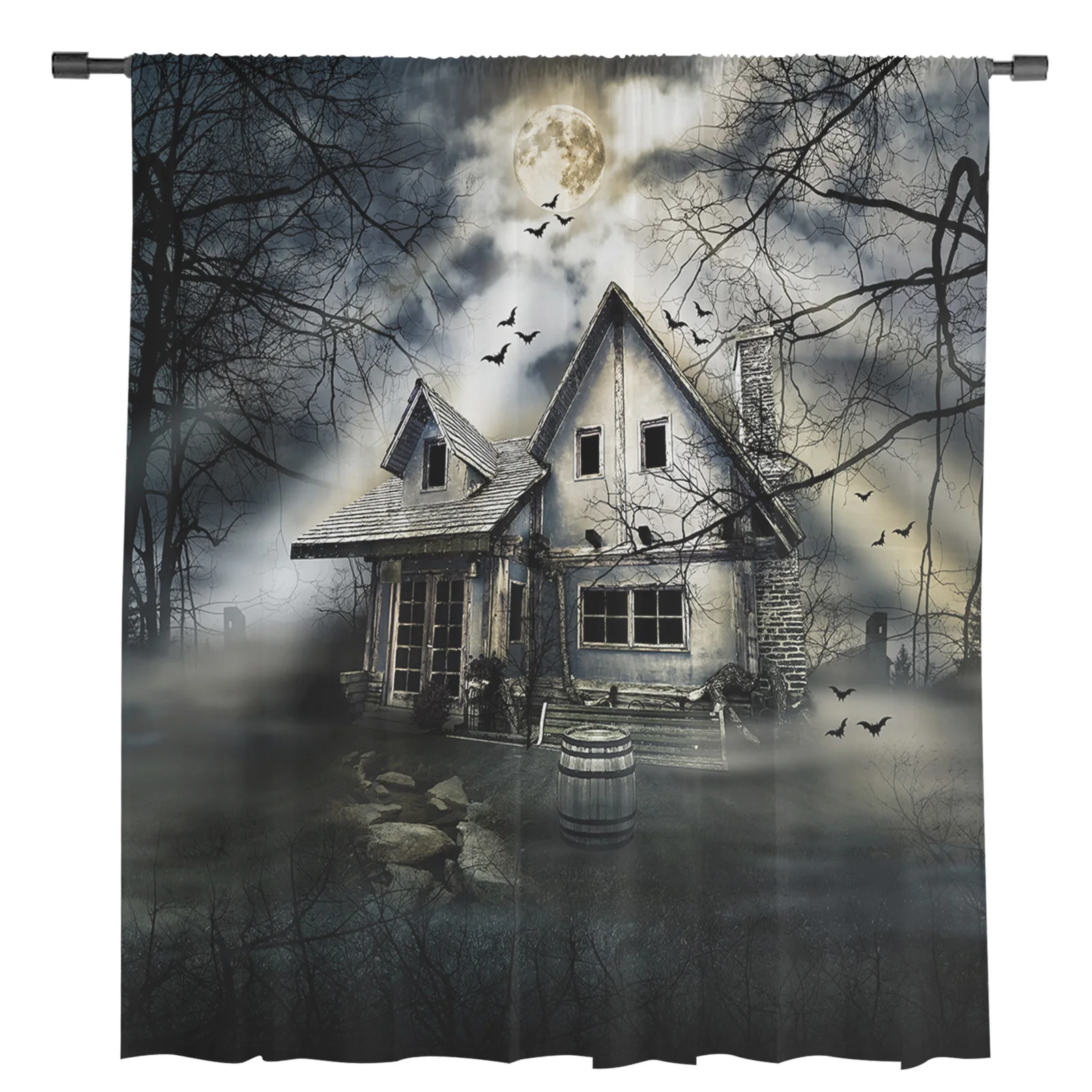 Woods Moon Bat Haunted House Modern Tulle Curtains for Living Room Bedroom Home Kitchen Window Sheer Curtains