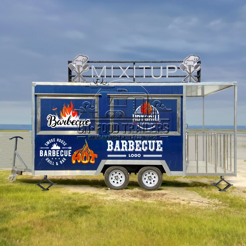 

Прицеп для еды CN Сертифицированный CE Прицеп для быстрого питания для барбекю с сервировочным счетчиком и зонами для приготовления ребер, курицы и лимонады