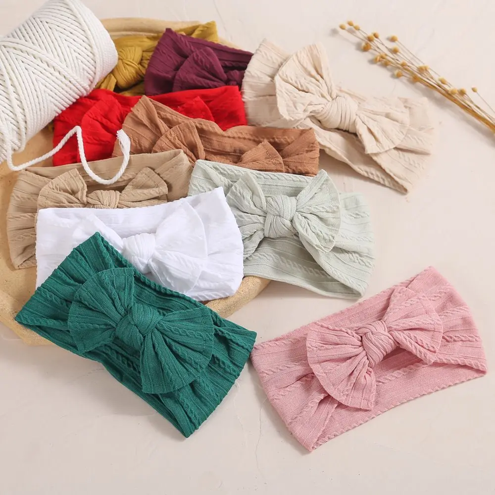 Wholesale 38pc/lot Newborn Cable Knit Nylon Headband Baby Ribbed Bows Nylon Girls Headwraps For Infant Baby Soft Hairband Turban