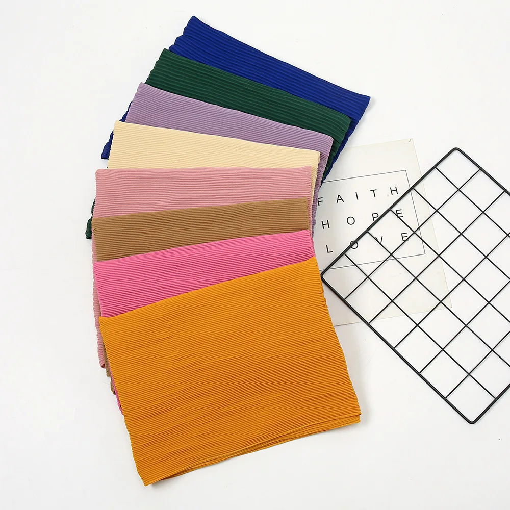 Pearl Chiffon Pleated Solid Scarf Women's Solid Toothpick Pressed Wrinkled Headscarf Toothpick Pleats view 3