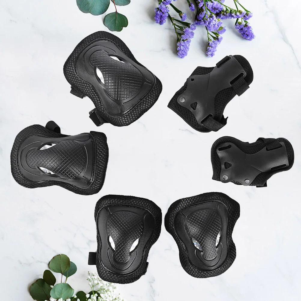 

6Pcs Bull Head Protective Gear Size M Black Skateboard Roller Skating Knee Elbow Wrist Guards Set Protective Gear