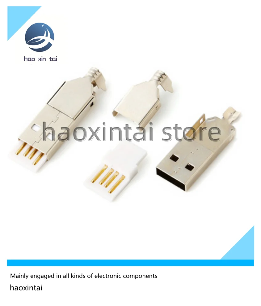 10PCS USB welded wire type A male three-piece AM plug long type USB iron housing upper and lower cover assembly connector