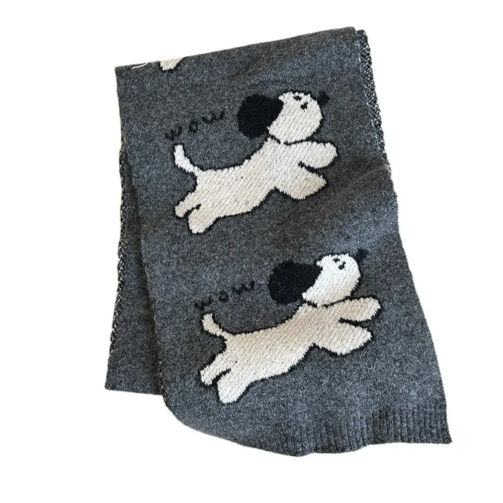 

Trendy Lightweight Puppy Pattern Scarf Korean Style Warm Cashmere Blend Scarf Windproof Cute Knitted Shawl Women/Men