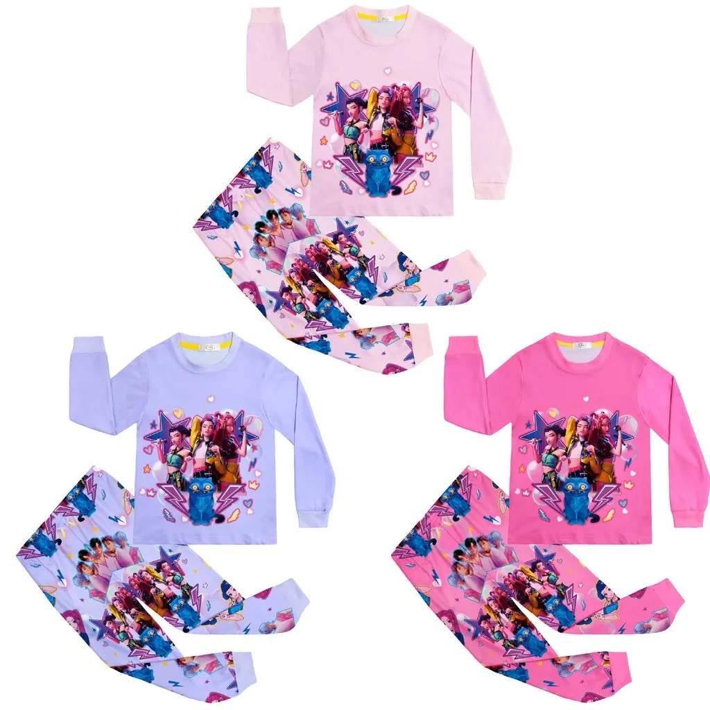 キッズガールズアニメ漫画スーパースタープリント長袖-tシャツパンツズボン服セットハロウィンコスプレ衣装