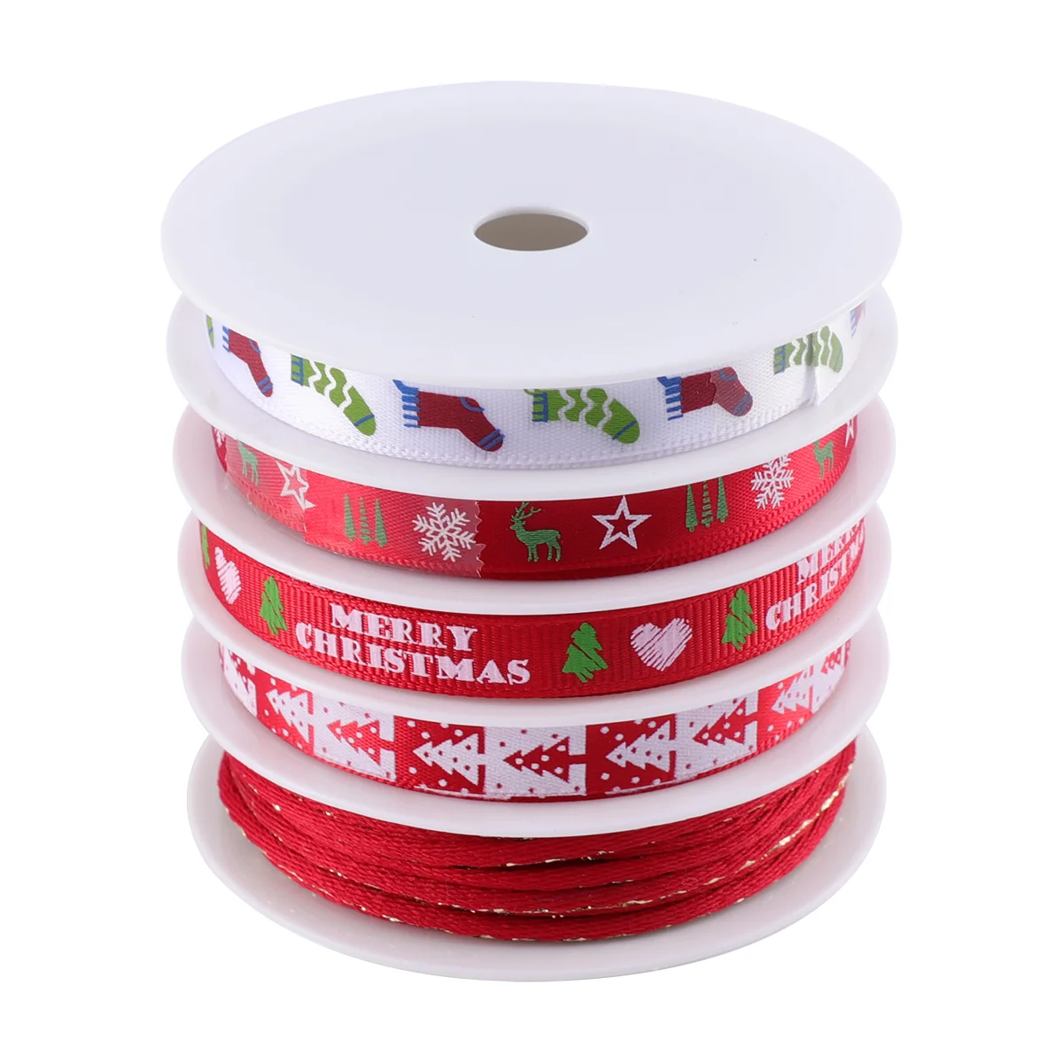 5 Rolls Christmas Ribbon Decorative Printing Ornaments Cloth Gift Decoration Band