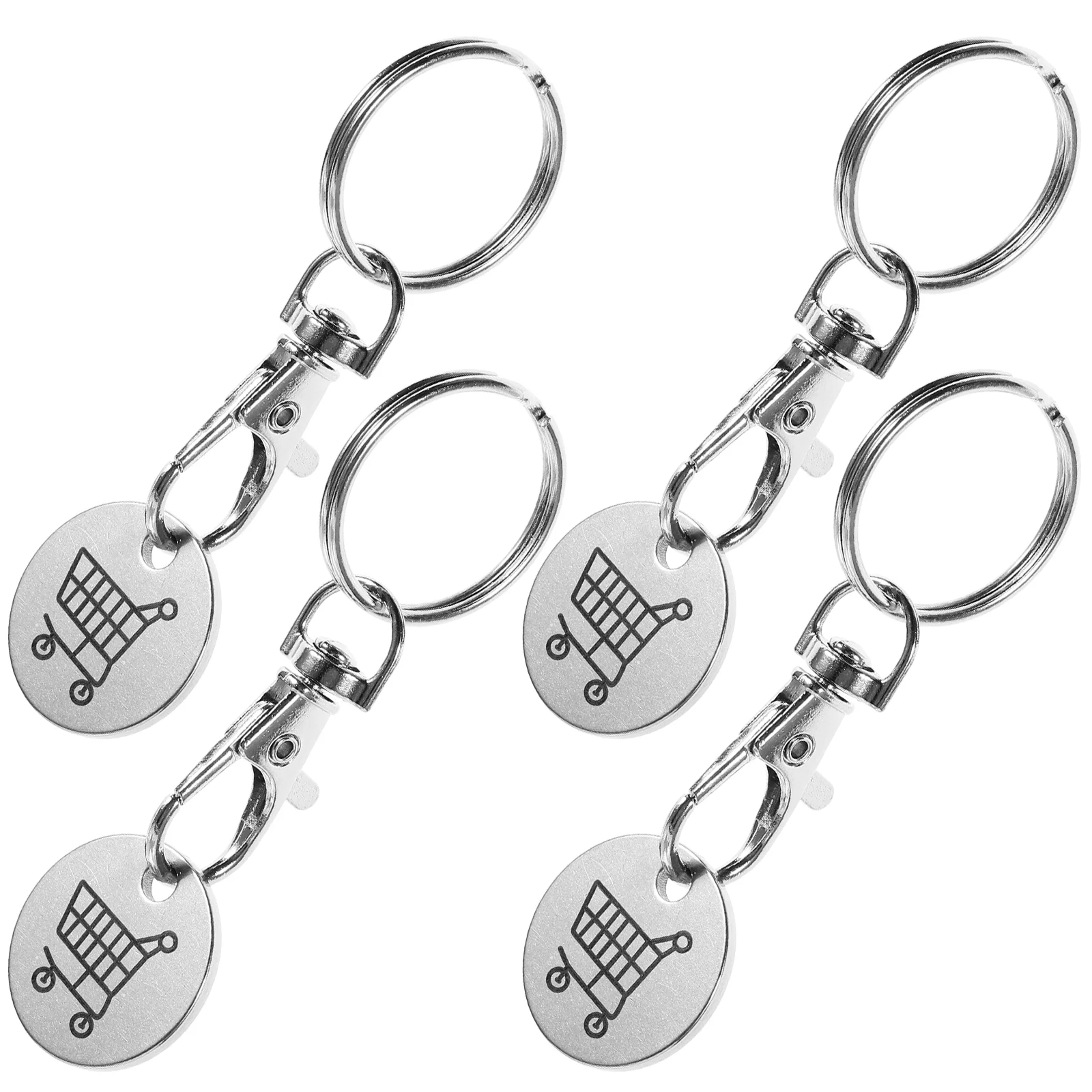 4 Pcs Shopping Tokens Trolley Cart Backpack Stainless Steel Insert Keychain Holder Rings Quarter