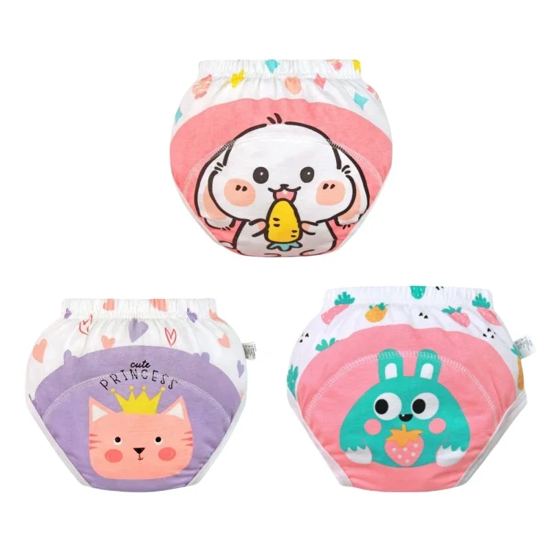 3PC Baby Cloth Diaper Cartoon Animal Cotton Waterproof Pocket Ecological Potty Training Panties Gauze Nappies Learning Pants