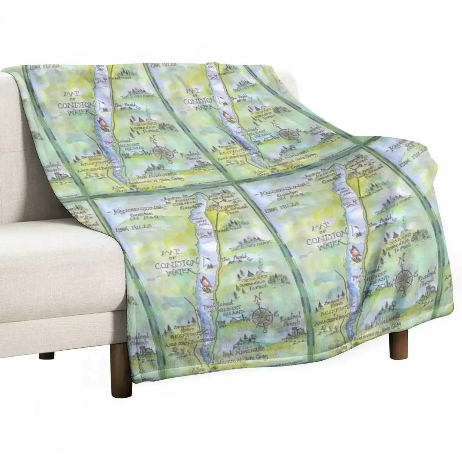 Swallows and Amazons map of Coniston Water - Throw Blanket Sofas Stuffeds Sofa Throw Blankets