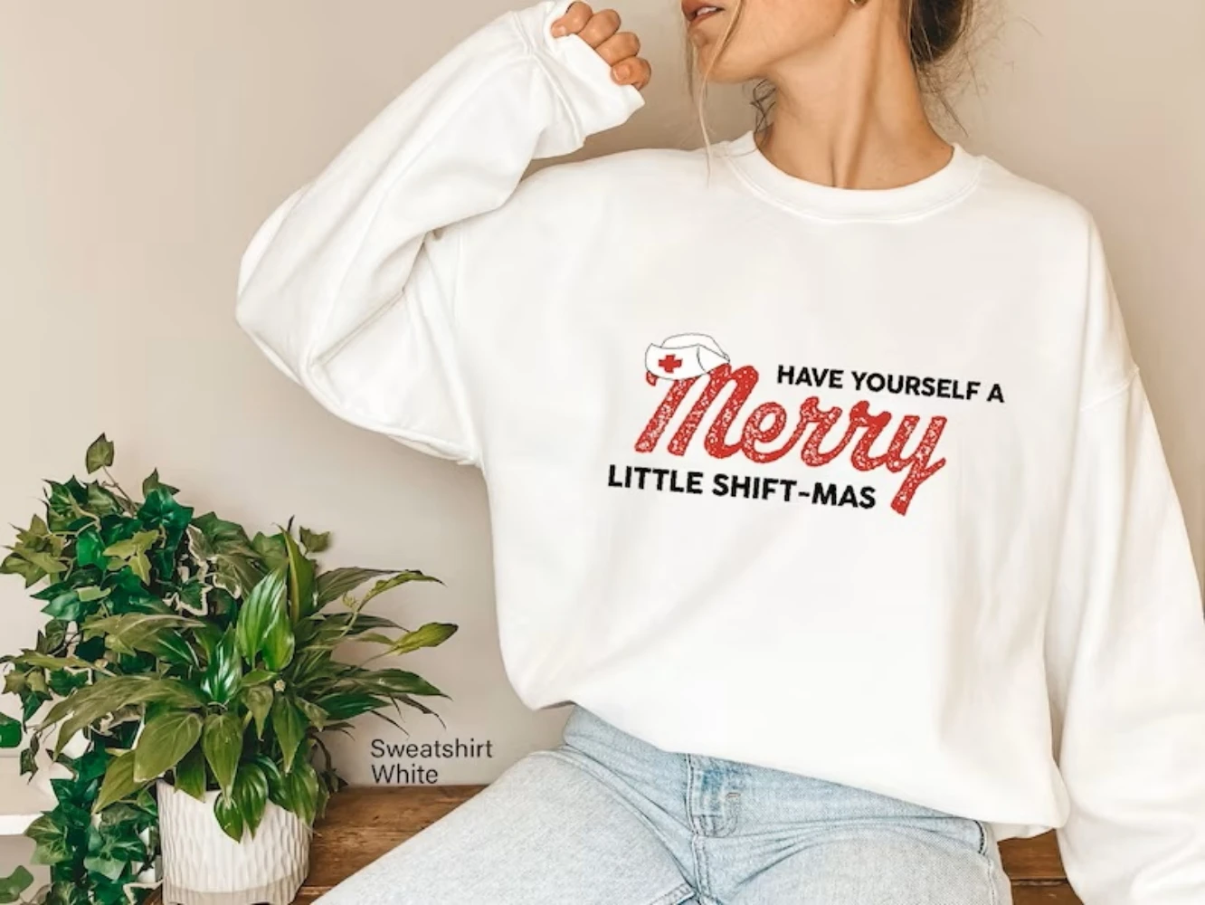 

Merry Christmas Sweatshirt Have Yourself A Merry Little Shift-Mas Shirt Santa Hat Happy Xmas New Year Winter Clothes Women