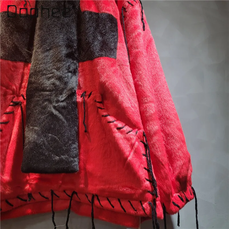 Felpe con cappuccio di media lunghezza alla moda di grandi dimensioni in stile europeo da donna Cappotto peloso con stampa croce gotica stile Harajuku autunno inverno