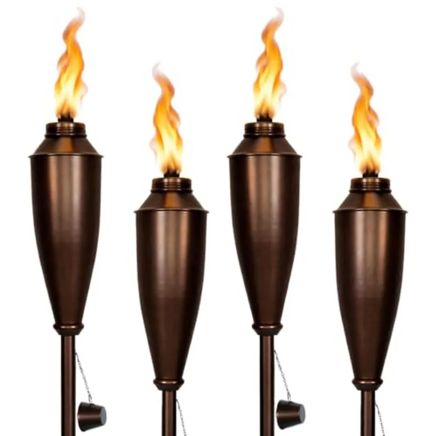 

Garden Torches for Outside -Deco Home Pack of 4 Metal Garden Torches Citronella Oil for Outdoor Ambiance - Decorative and Funct