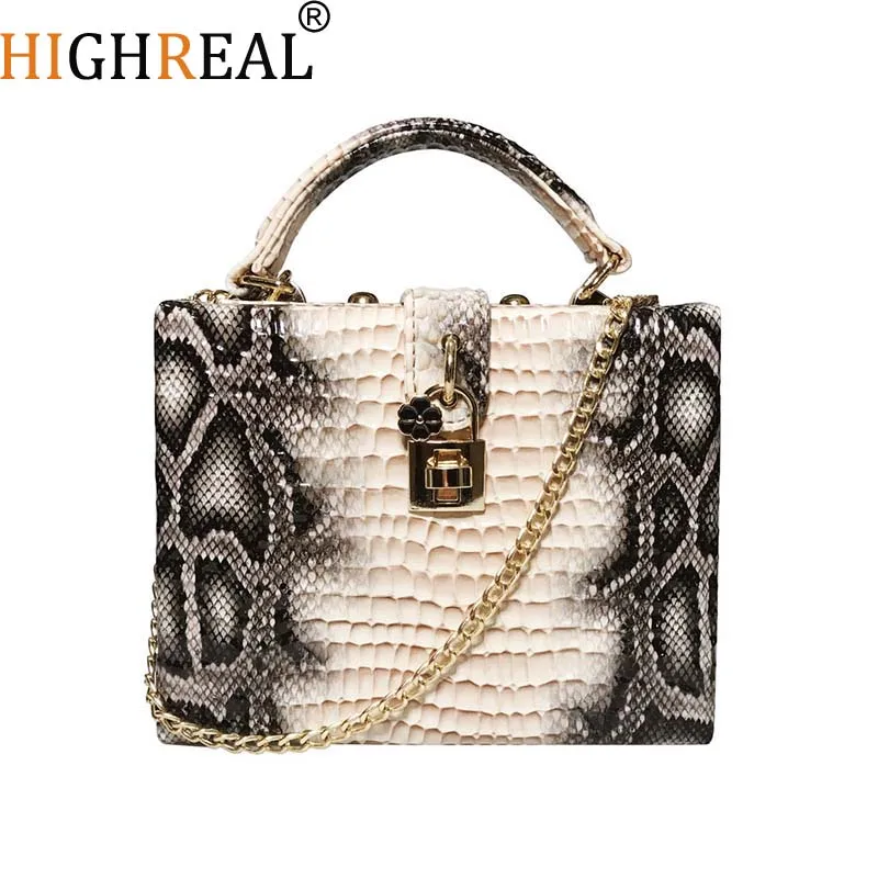 

Snake Print Box Handbag Women Serpentine Lock Small Square PU Evening Clutch Shoulder Bag Ladies Dinner Party Purse Personality