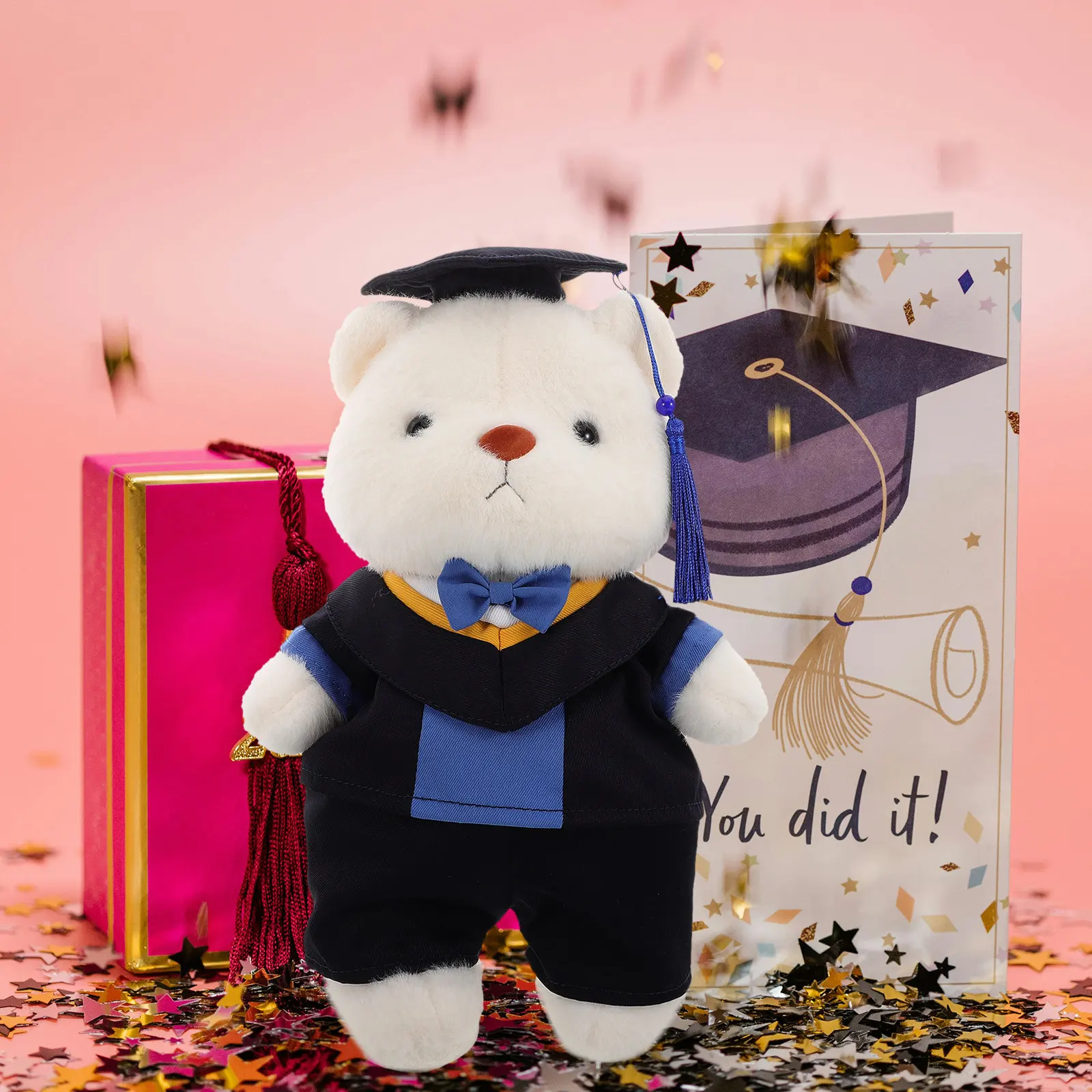 

Плюшевый мишка-выпускник: Мягкая игрушка для обнимашек, для выпускников колледжей, милое украшение для празднования, символ достижения.