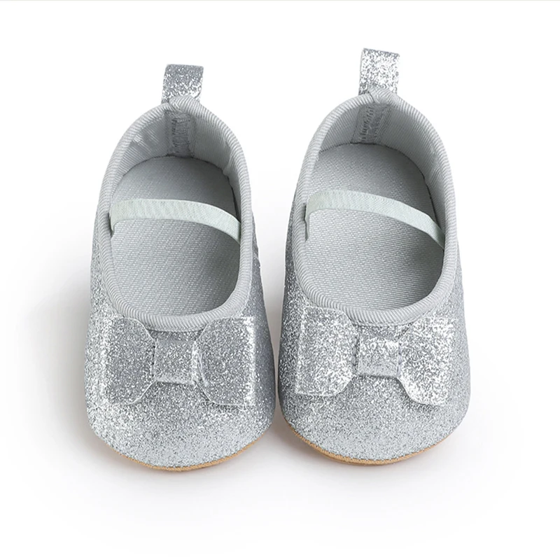 2024 New Baby Girl Mary Jean Flats Sparkly Bow Walking Shoes Close Toe Soft Sole Princess Shoes for Spring Fall