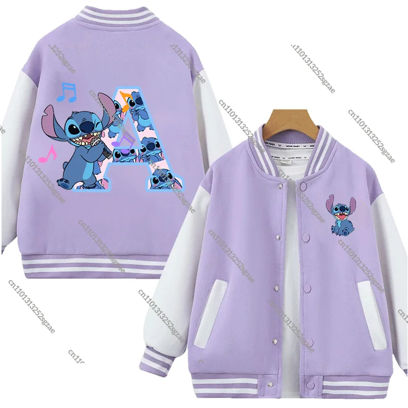 

Disney Stitch Alphabet Puzzle A-Z in Cartoon Style Baseball Jacket for Boys and Girls - Cute Sporty Kids Jacket