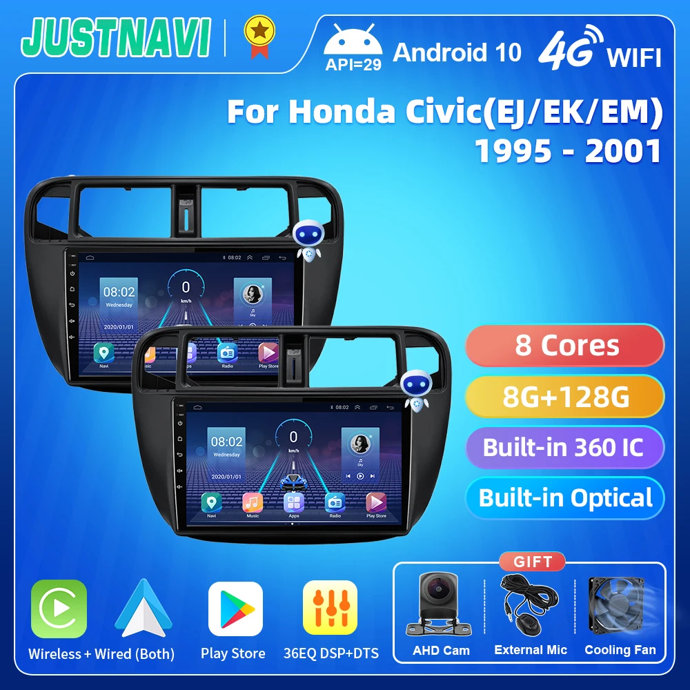 

JUSTNAVI QT5 Car Radio For Honda Civic(EJ/EK/EM) 1995-2001 Multimedia Video Player GPS Navigation DSP BT Carplay Stereo Headunit