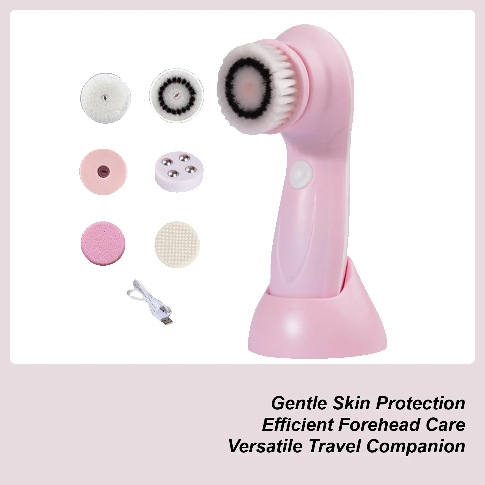 Gesichtsreinigungsbürste, Gesichtspeeling-Werkzeug mit 6 Bürstenköpfen, wiederaufladbares Hautpflege-Reinigungs- und Waschsystem für den Stirn des Körpers