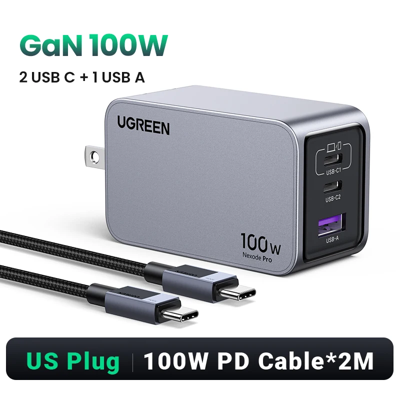 Ugreen 100W Gan Oplader Usb C Oplader Qc4.0 3.0 Snel Opladen Voor Macbook Laptop Tablet Pd Snelle Oplader Voor Iphone 15 14 13 Pro