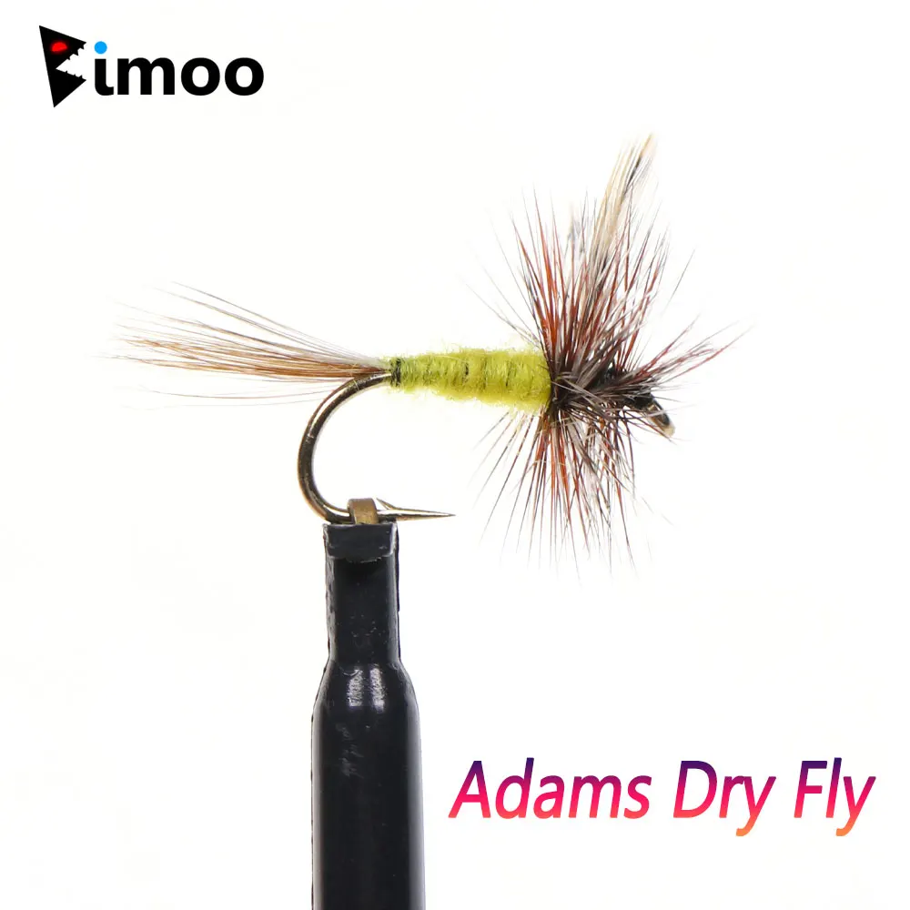 Bimoo 6szt # 10~ # 16 Grizzly Brown Hackle Adams Dry Fly Barbed Fly Hook May Fly Midge Fly Trout Przynęty wędkarskie Przynęty Szarożółty