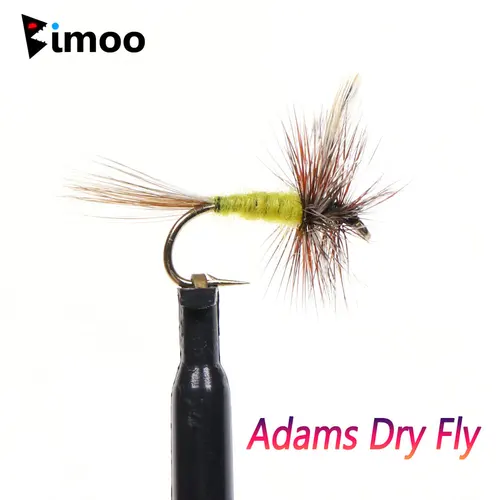 Bimoo 6PCS # 10~ # 16 Grizzly Brown Hackle Adams mosca seca anzuelo con púas puede mosca Midge mosca trucha Señuelos de pesca cebos gris amarillo