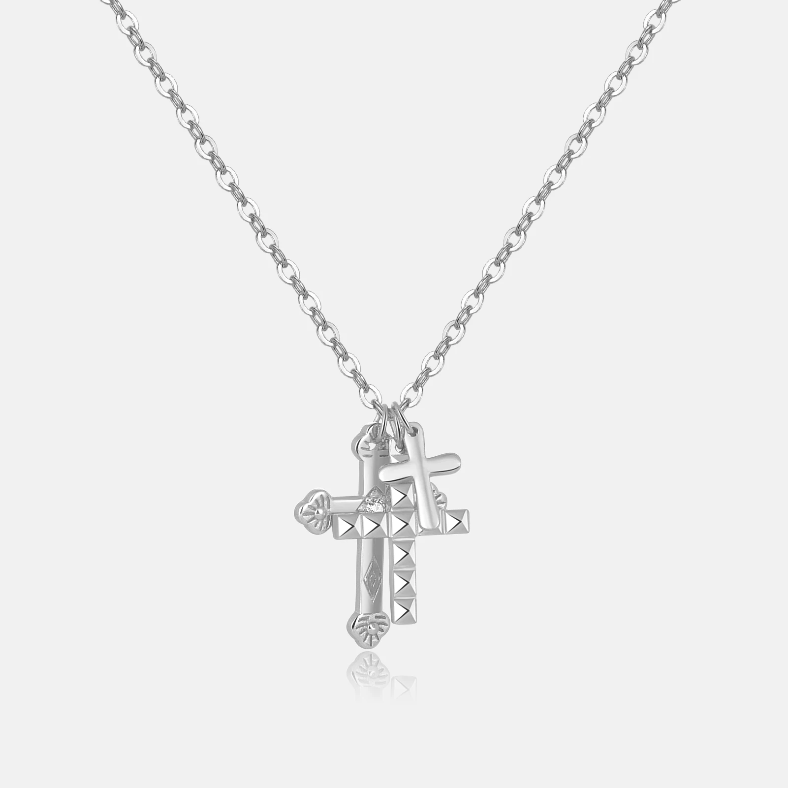 VEWANT New 925 Sterling Silver Three Cross Pendant Chain Necklace Women Big Thick Luxury Fine Jewelry