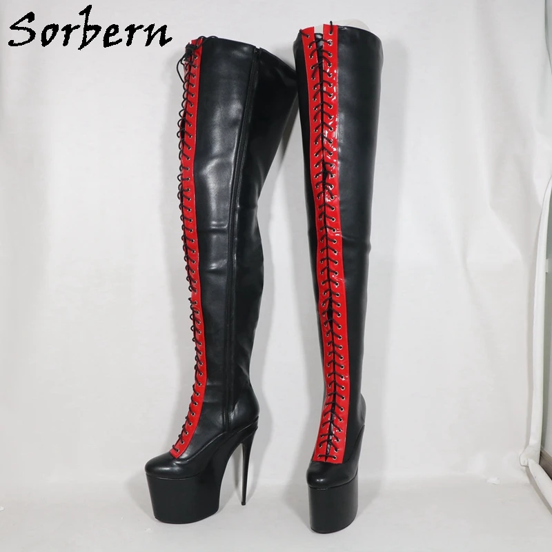 Sorbern 20Cm Thin High Heel Boots For Women Fetish Boots Lace Up Hard Shaft Thick Platform Custom Round Toes Wide Or Slim Legs