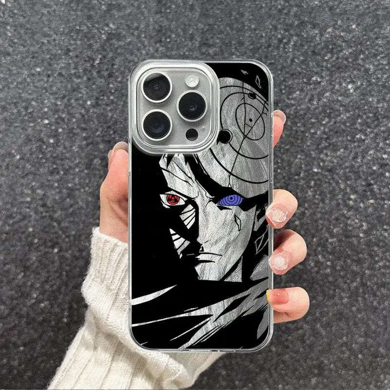 Anime Narutos Cool Phone Case for Apple iPhone 13 15 Pro Max 14 13 Pro 11 12 7 8 Plus X XS MAX14 Plus Laser Silver Shell