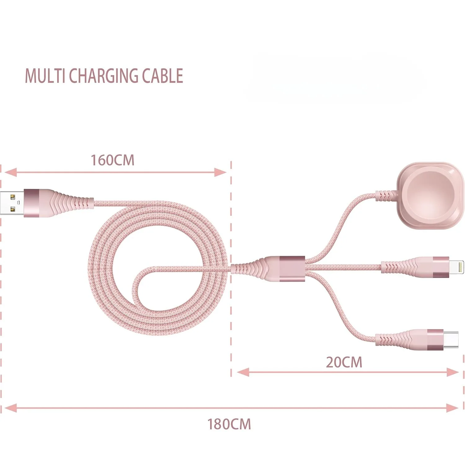 1.8M iWatch charger Multi Charging Cable Lightning Type C USB Charger 3 in 1 Wire Universal for iPhone Android Phone and Watch