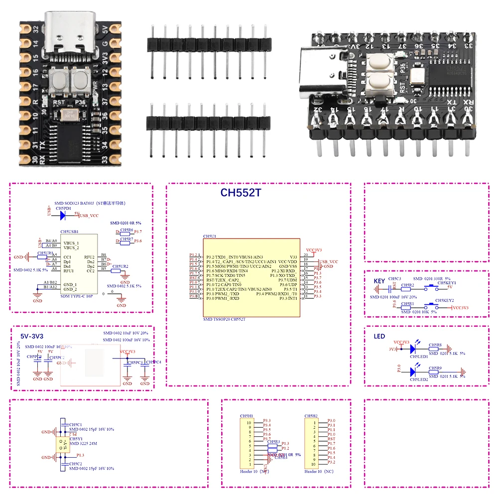 CH552T Core Board Development Board SuperMini USB Development 51 Minimum System Board CH552T
