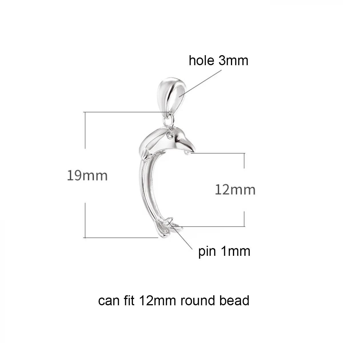 925 Sterling Silver Dolphin Shaped Drilled Hole Pearls Pendant Blank Base Accessories DIY Handmade Necklace Setting Making Craft