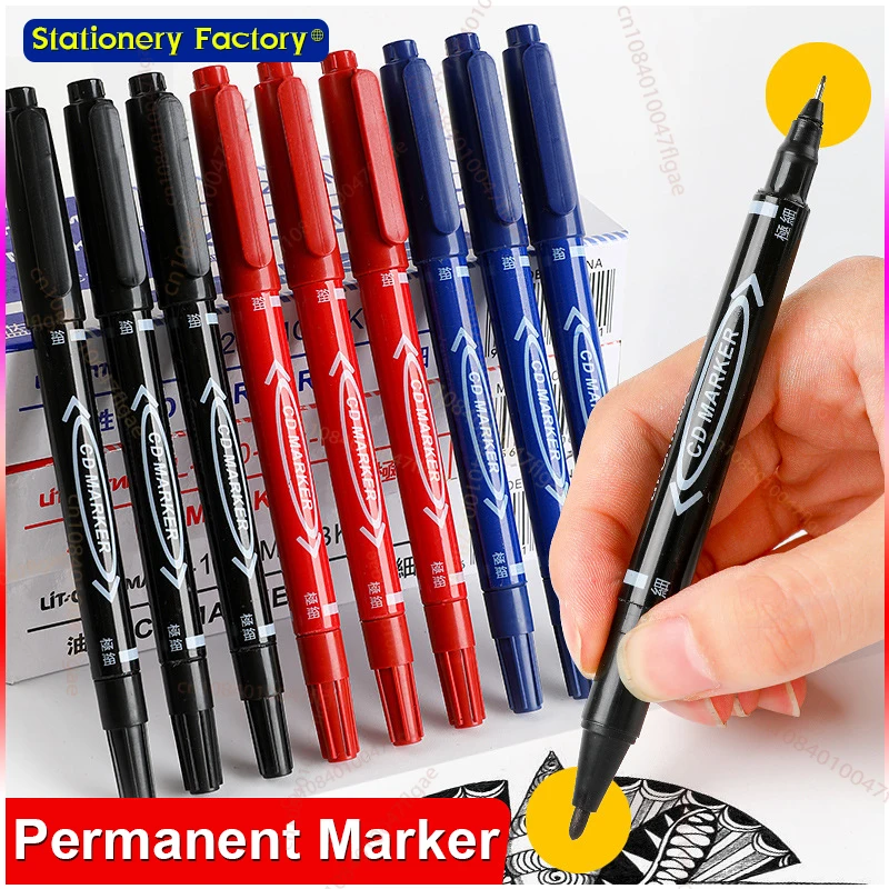 

5/10PCs Permanent Marker Black/Blue/Red Oil Marker Pen Twin Tip Fine Nid Marker Ink Stationery Items School & Office Supplies