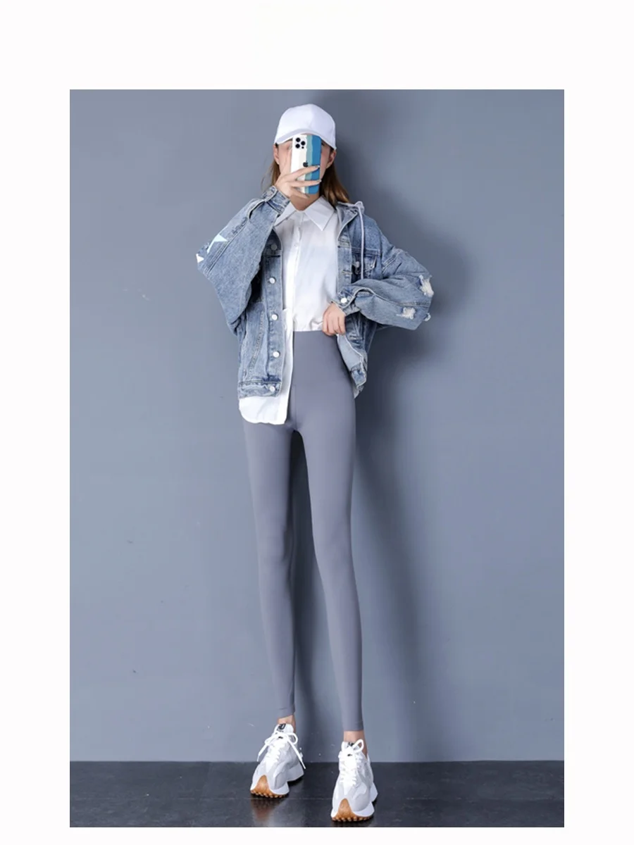 슬리밍 하이웨이스트 얇은 아크스킨 요가 팬츠 여성용 베이스 레이어 팬츠 복부 조절 엉덩이 리프팅 탄력 캐주얼 팬츠