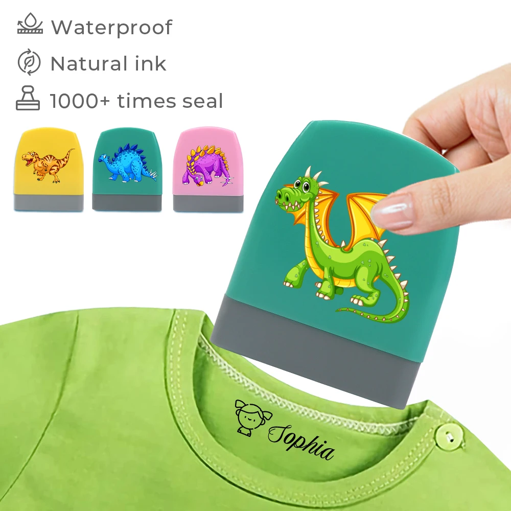 1 Stück personalisierter individueller Namensstempel Jurassic Dinosaurier-Muster, ein personalisierter Namensstempel, langlebig und waschfest