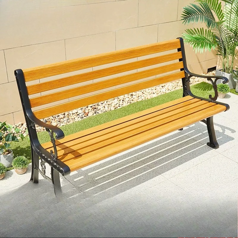 Outdoor furniture courtyard garden plastic wood tables and chairs resort scenic spot cast aluminum benches waterproof sunscreen