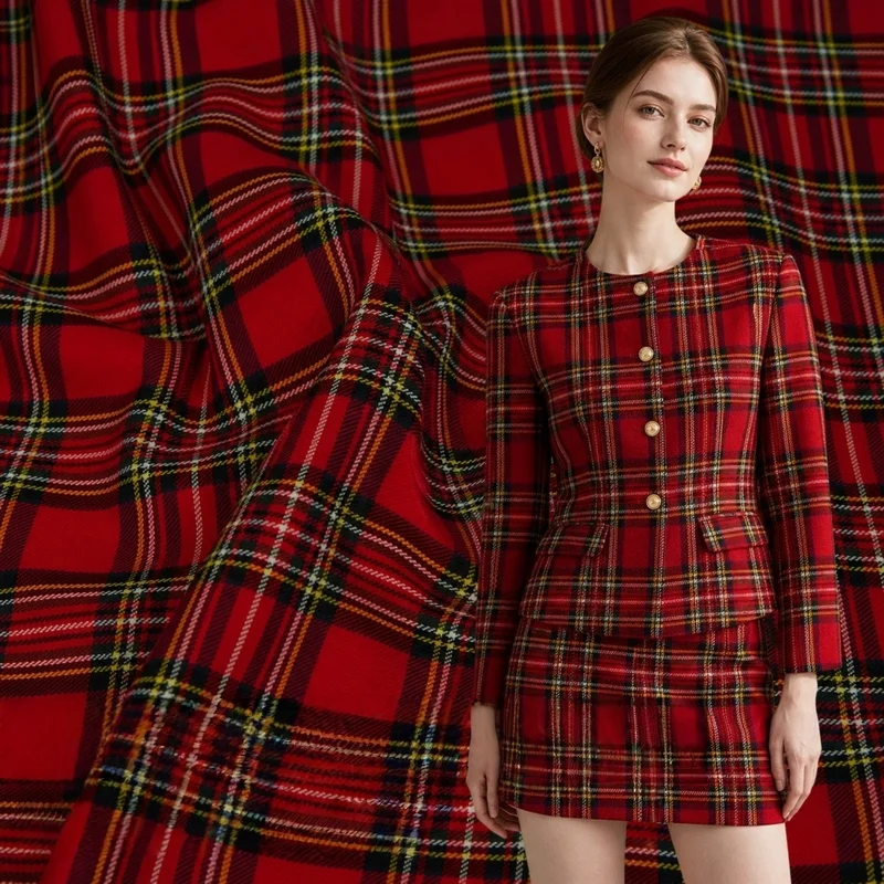 2Code Classic color combinations Scottish College Style Pure Cotton Plaid Fabric Shirt Jacket Pants DressdiyFabricA