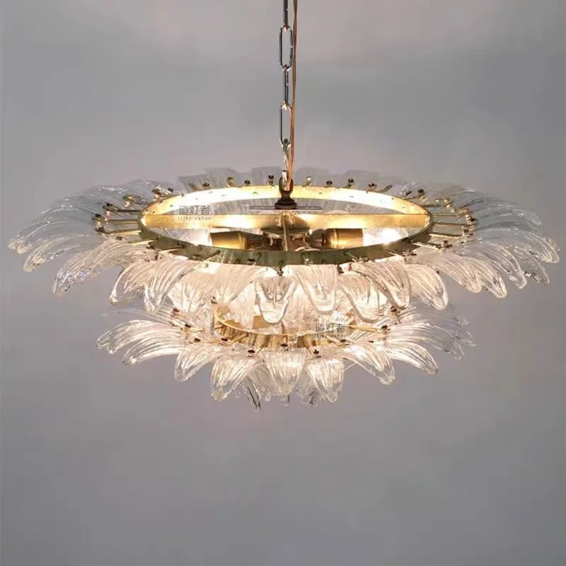 

French Vintage Palm-like Glass Chandelier For Living Room Staircase Villa Hotel Lobby Murano Glass Chandelier
