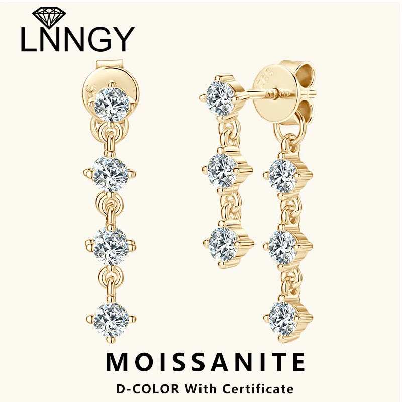 

Lnngy 3mm Moissanite Drop Earrings 925 Sterling Silver Tassel Chain Earring For Women Girls Wedding Party Charms Jewelry Gift
