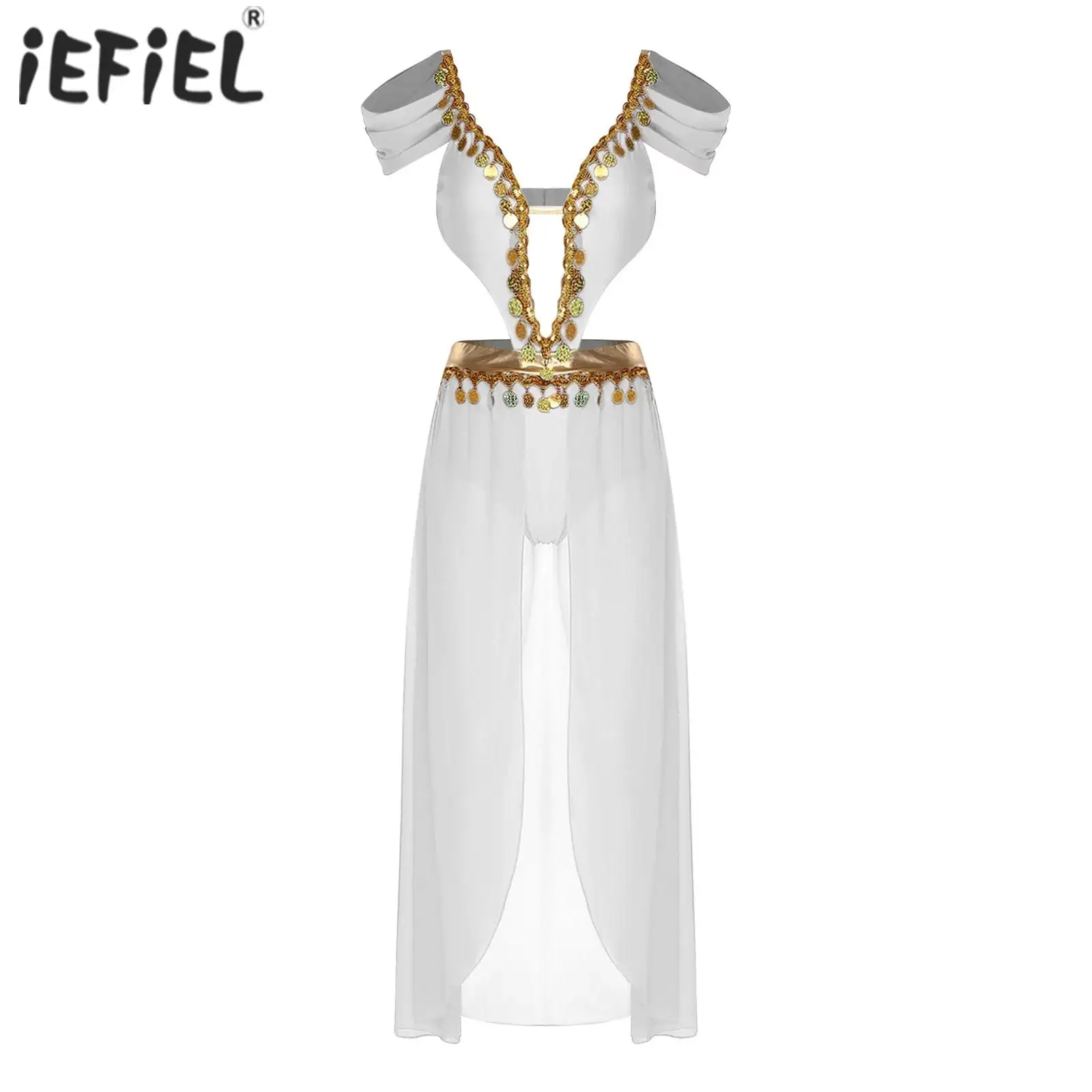 

Женские арабские наряды для танца живота, восточный индийский костюм для выступления живота, платье-боди с блестками и кисточками и вырезом спереди