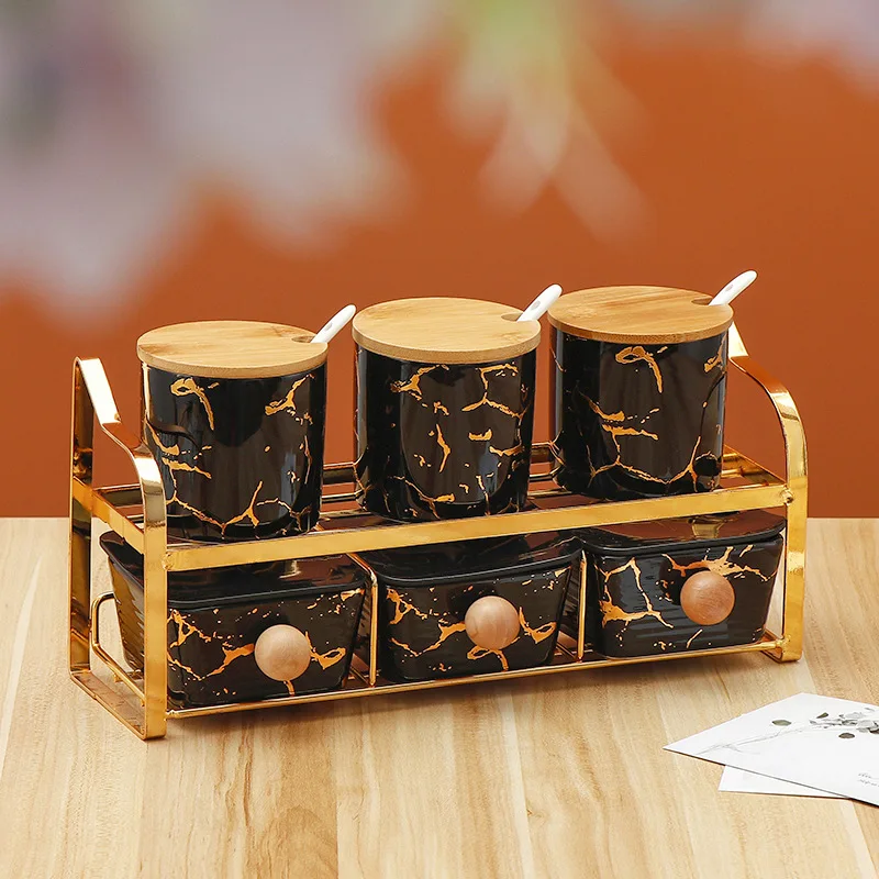 Luxurious golden stone combination ceramic sealed jar storage box whole grains food storage jar kitchen storage box