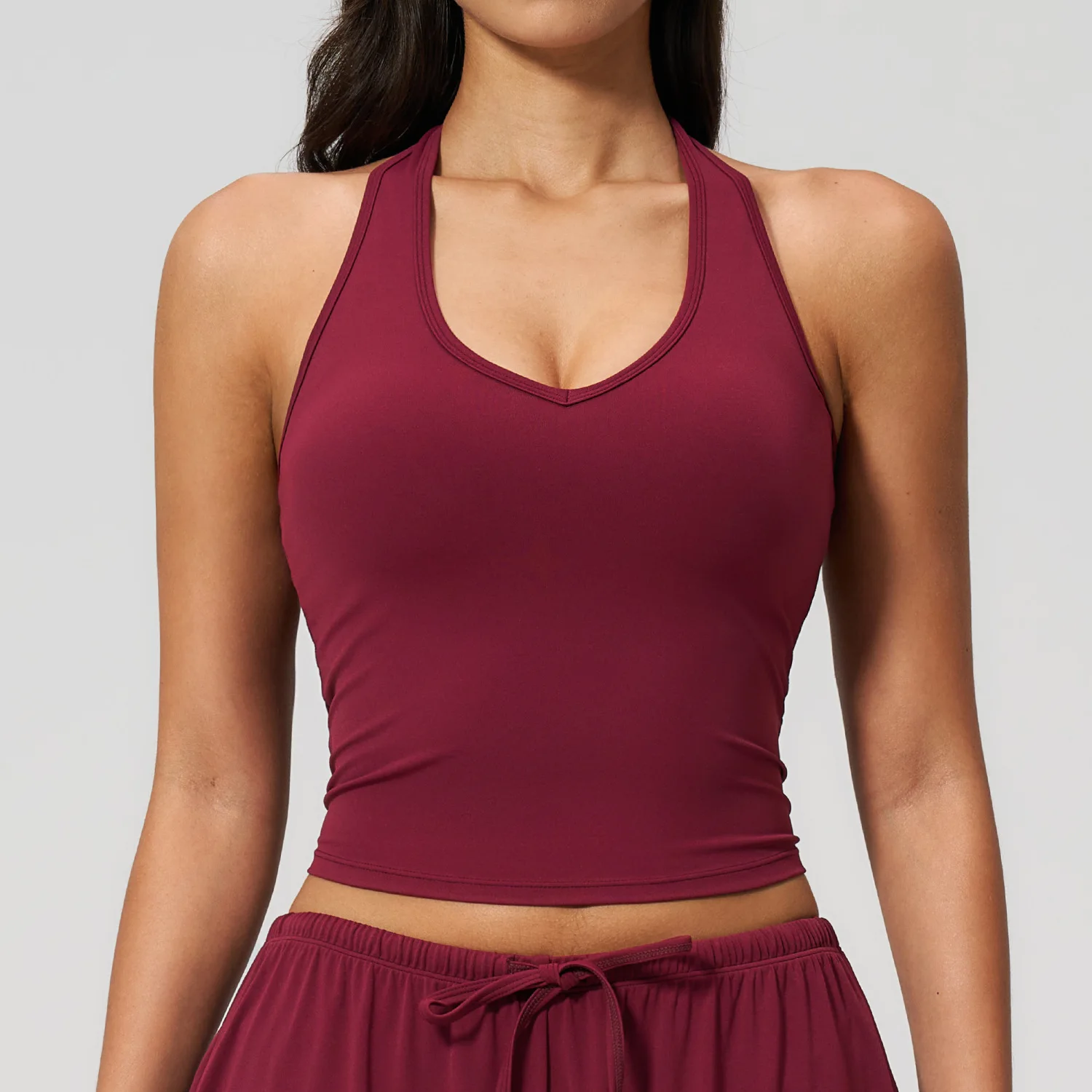 Women's Yoga Top Fitness Vest Running Workout Gym Tank Push Up Padded Bra V Neck Halter Backless Underwear Slim Solid Stretchy 3