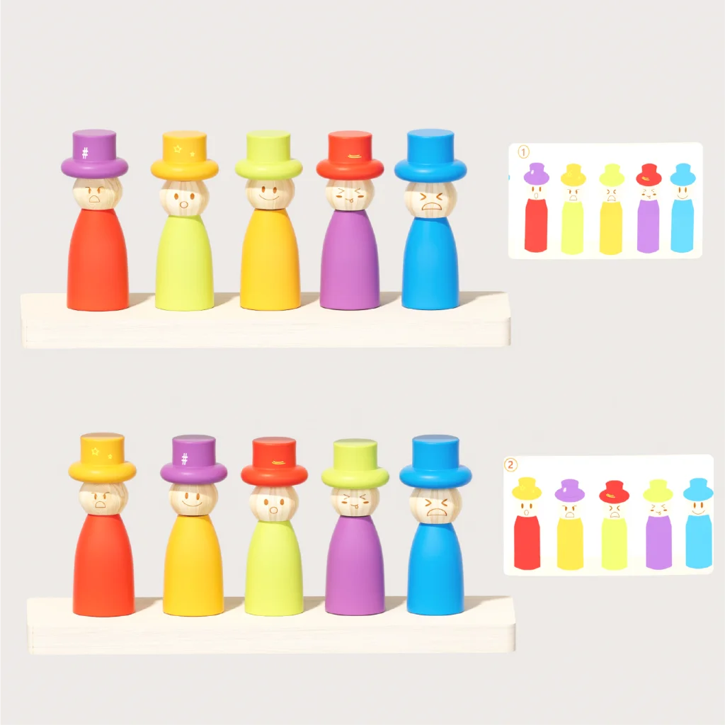 Passende Puppen aus Holz, pädagogisches Lernspielzeug, mehrfarbiges Stapelset mit Ausdruck für kleine Puppen, geeignet als Weihnachtsgeschenke für Jungen und Mädchen